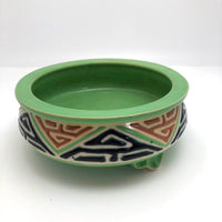 Art Deco Japanese Green, Orange and Blue Ceramic Cachepot