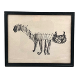 Excellent Vintage Kid Drawn Black Marker Cat, Framed