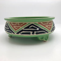Art Deco Japanese Green, Orange and Blue Ceramic Cachepot