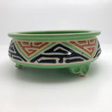 Art Deco Japanese Green, Orange and Blue Ceramic Cachepot