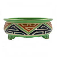 Art Deco Japanese Green, Orange and Blue Ceramic Cachepot