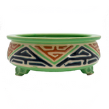 Art Deco Japanese Green, Orange and Blue Ceramic Cachepot