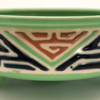 Art Deco Japanese Green, Orange and Blue Ceramic Cachepot