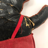 Fantastic Old Folk Art Oil Cloth Black Cat with Whiskers and Trousers