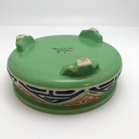Art Deco Japanese Green, Orange and Blue Ceramic Cachepot
