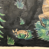 German 1943 R. Schmidt Woodland Animals Mixed Media Drawing