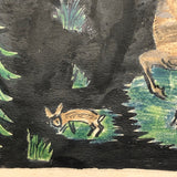 German 1943 R. Schmidt Woodland Animals Mixed Media Drawing