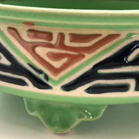 Art Deco Japanese Green, Orange and Blue Ceramic Cachepot
