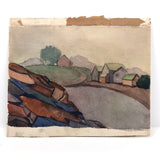 Signed Early Modern Watercolor of Houses on Water