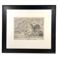 The Inundation: Or Mother and Offspring, Victorian Era Pencil Drawing, Framed