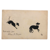 1904 Hand-drawn Postcard, Black Ink Dog Silhouettes
