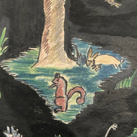 German 1943 R. Schmidt Woodland Animals Mixed Media Drawing