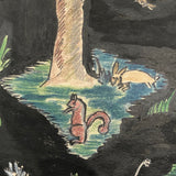 German 1943 R. Schmidt Woodland Animals Mixed Media Drawing