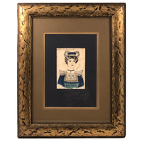 French "Coiffure de Opium Perle" Portrait Drawing, Framed