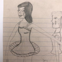 Teacher, Helper and Pupil, 1957 Naive Pencil Drawing of Ballerinas!