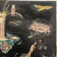 German 1943 R. Schmidt Woodland Animals Mixed Media Drawing