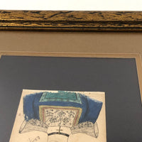 French "Coiffure de Opium Perle" Portrait Drawing, Framed