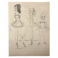 Teacher, Helper and Pupil, 1957 Naive Pencil Drawing of Ballerinas!