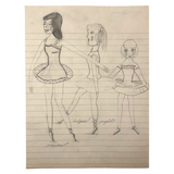 Teacher, Helper and Pupil, 1957 Naive Pencil Drawing of Ballerinas!