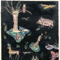 German 1943 R. Schmidt Woodland Animals Mixed Media Drawing
