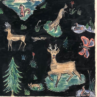 German 1943 R. Schmidt Woodland Animals Mixed Media Drawing
