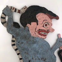 Indonesian Antique Wayang Kulit Shadow Puppet with Snake and Pitchfork