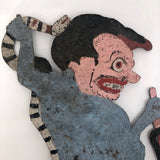 Indonesian Antique Wayang Kulit Shadow Puppet with Snake and Pitchfork