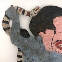 Indonesian Antique Wayang Kulit Shadow Puppet with Snake and Pitchfork