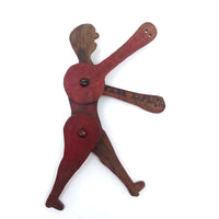 Wonderful Old Red Painted Cigar Box Wood Jointed Man