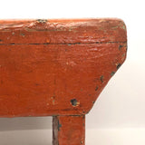 Fabulous Orange Painted Antique Primitive Wooden Stool