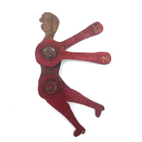 Wonderful Old Red Painted Cigar Box Wood Jointed Man