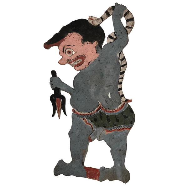 Indonesian Antique Wayang Kulit Shadow Puppet with Snake and Pitchfork