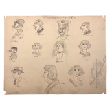 Many Faces, 1922 Pencil Drawings on Bank Stationary, Bedford Iowa