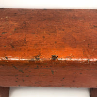 Fabulous Orange Painted Antique Primitive Wooden Stool