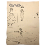 Three Women and a Bank Robber 1920s Pencil Drawing on Bank Stationary