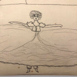 Three Women and a Bank Robber 1920s Pencil Drawing on Bank Stationary