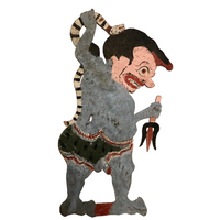 Indonesian Antique Wayang Kulit Shadow Puppet with Snake and Pitchfork