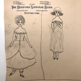 Three Women and a Bank Robber 1920s Pencil Drawing on Bank Stationary