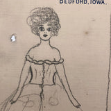 Three Women and a Bank Robber 1920s Pencil Drawing on Bank Stationary