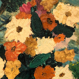 Cheerfully Awkward Vase of Flowers at Window, Vintage Painting on Canvas