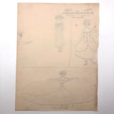 Three Women and a Bank Robber 1920s Pencil Drawing on Bank Stationary