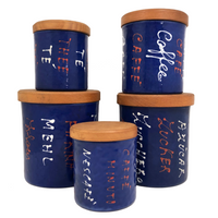 Mid-Century Valenti Italian Blue Enamel Kitchen Canisters