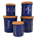 Mid-Century Valenti Italian Blue Enamel Kitchen Canisters