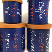 Mid-Century Valenti Italian Blue Enamel Kitchen Canisters