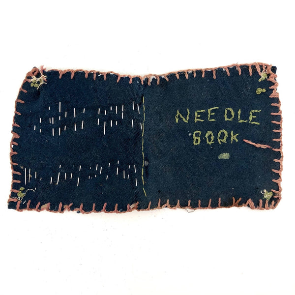 Charming Hand-embroidered Old Blue Wool Needle Book