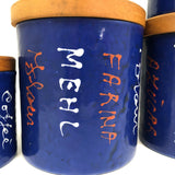 Mid-Century Valenti Italian Blue Enamel Kitchen Canisters