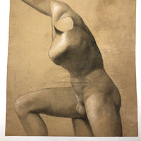 French School Charcoal Drawing of Classical Nude Sculpture, 1893 (Smaller of Two)
