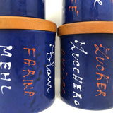 Mid-Century Valenti Italian Blue Enamel Kitchen Canisters