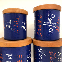 Mid-Century Valenti Italian Blue Enamel Kitchen Canisters