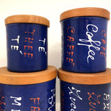 Mid-Century Valenti Italian Blue Enamel Kitchen Canisters
